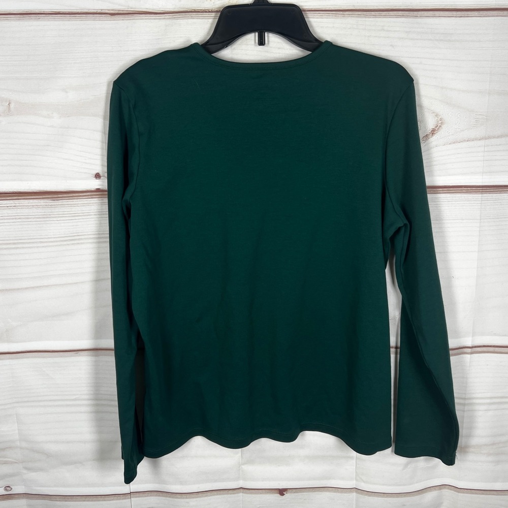 L.L.Bean Supima Cotton T-Shirt Womens XL Green Solid Long Sleeve Crewneck Top - Picture 6 of 7